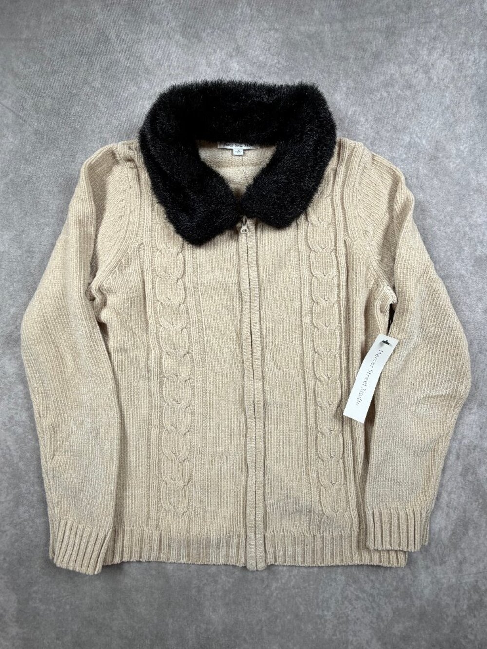 Mercer Street Studio Womens Acrylic Zip Cardigan Faux Fur Collar M NWT